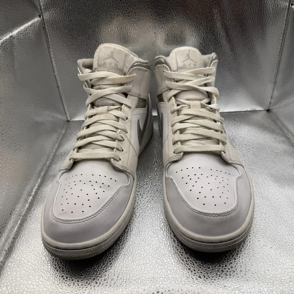 Size 12 Nike Air Jordan 1 Retro‎ Mid Pure Money White Mens Sneakers 554724-105